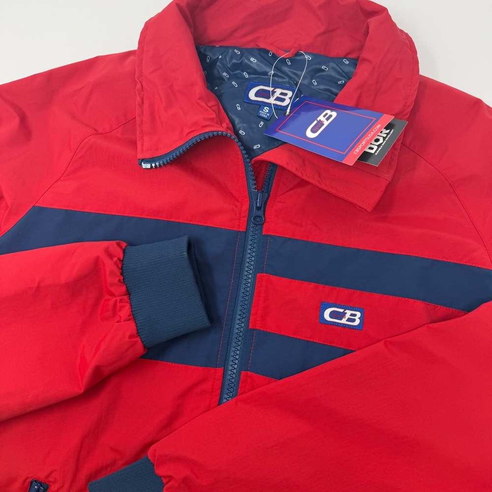 CB Sports Mens Small Red Navy Colorblock Nylon Windbreaker Jacket M1003 NEW